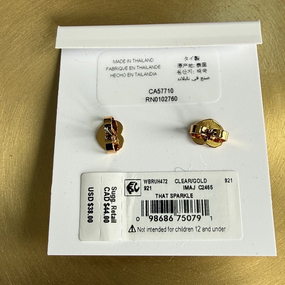 NWT Kate Spade That Sparkle Gold & Clear Crystal Sparkly Stud Earrings - Picture 3 of 3